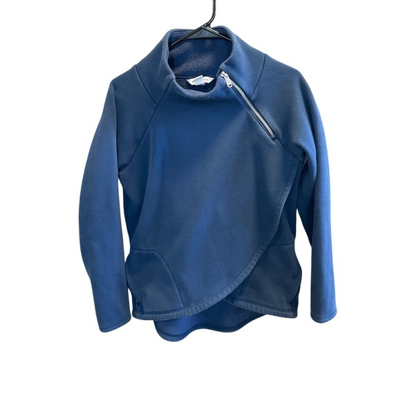 Athleta Tops - Athleta Cozy Karma Fleece Pullover Women's Small Blue Asym 1/4 Zip Mock Neck